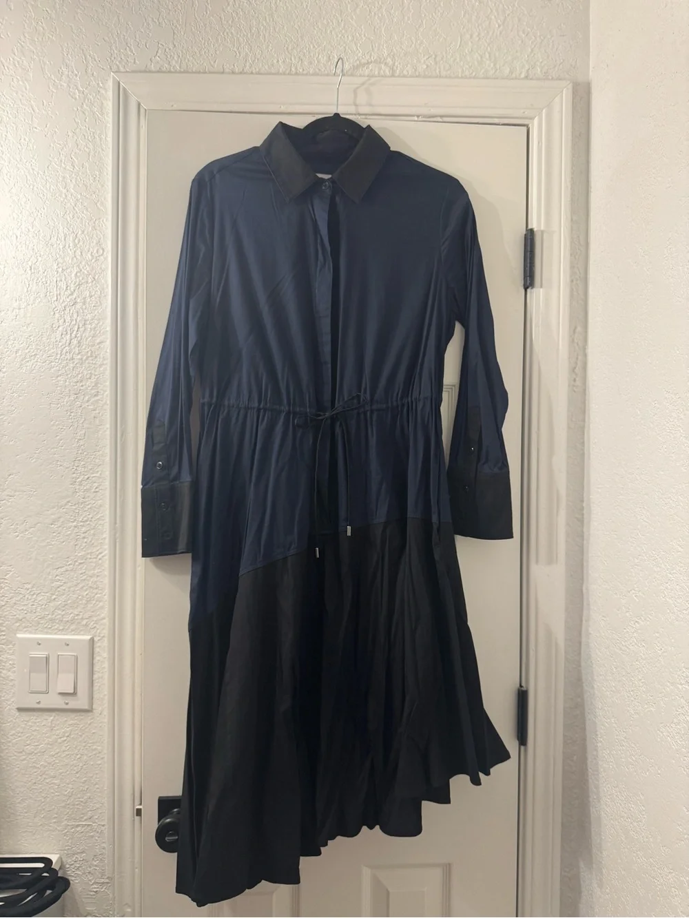 Chico's Navy and Black Two-Tone Midi Shirt Dress